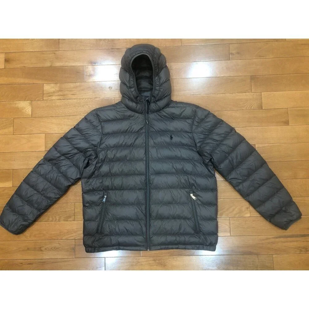 Polo Ralph Lauren Packable Hooded Down Puffer Charcoal Gray Jacket Size XL